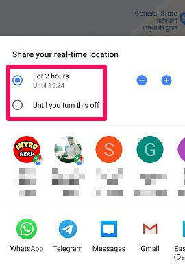 select option for sharing location
